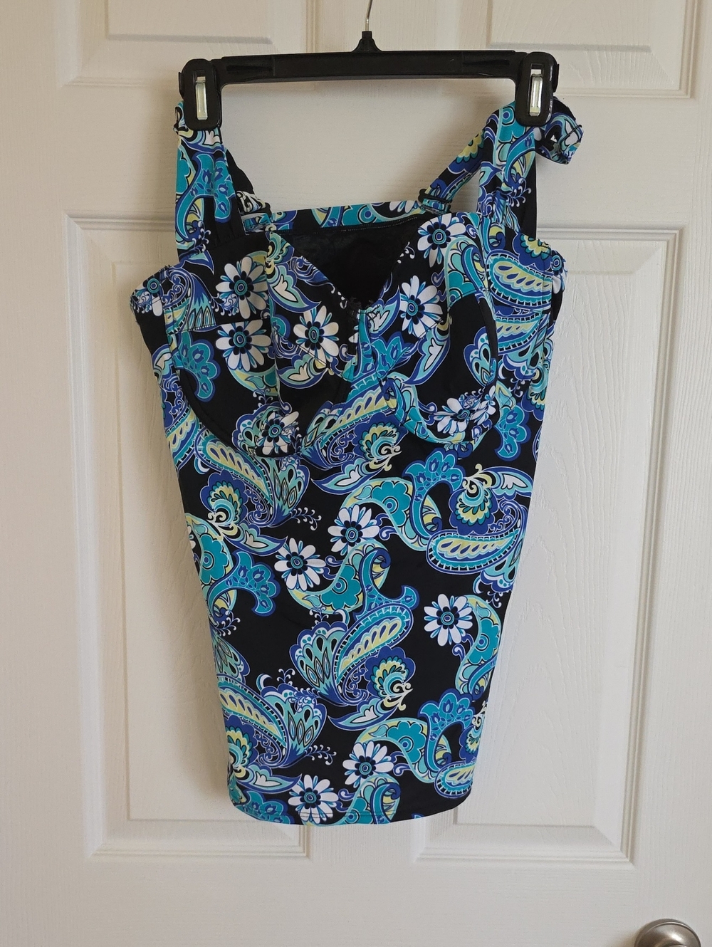 Addition Elle Black Paisley Floral One-Piece Swimsuit with Blue and Teal